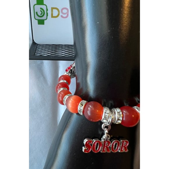 Delta Sigma Theta Bling Natural Agate Soror Charm Bracelet - Picture 5 of 11